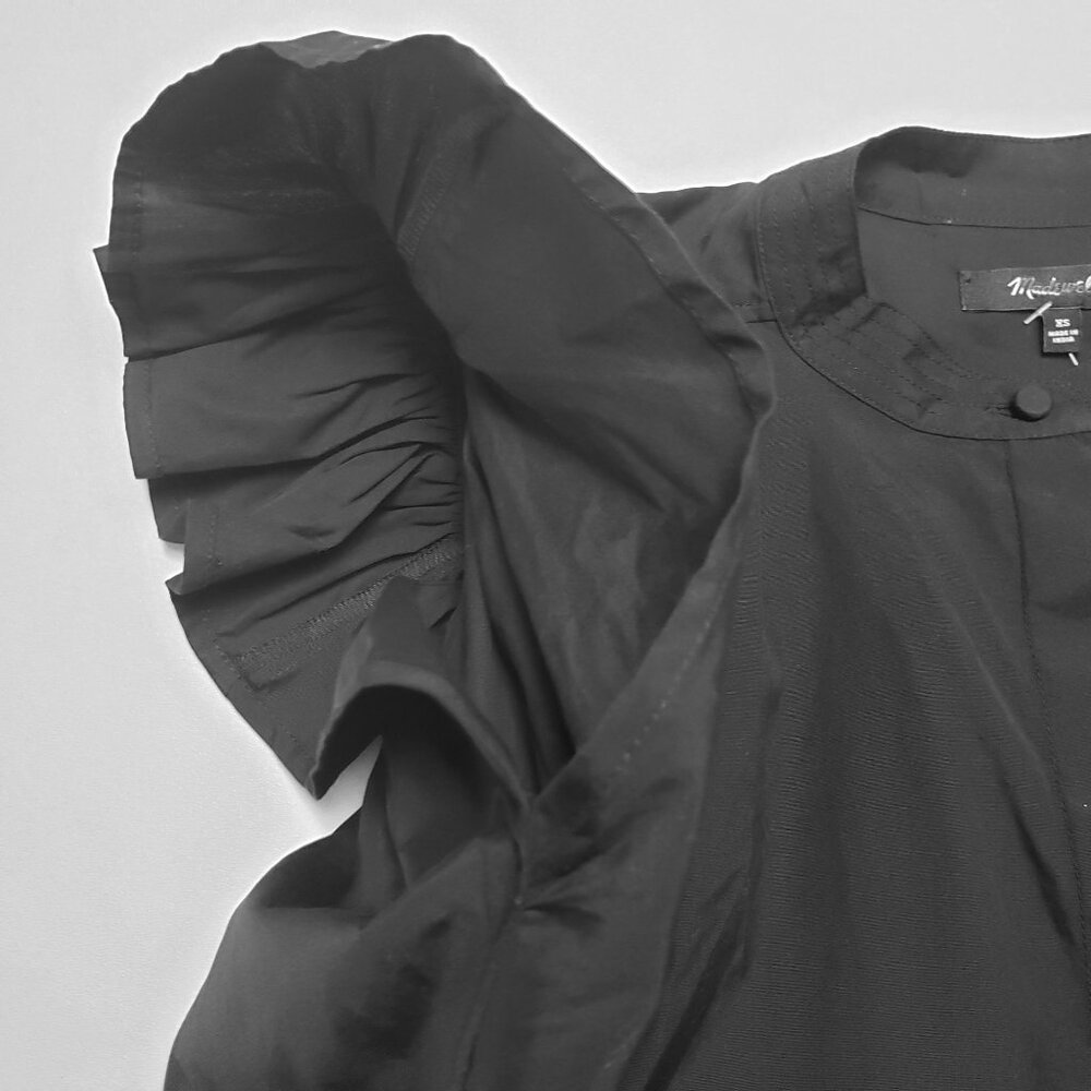 Madewell Poplin Shirred Button Up Shirt Womens XS Jet Black Blouse - Picture 14 of 16